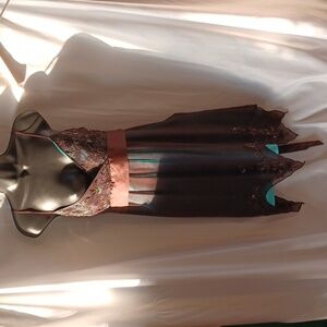 Papell Boutique Beaded cocktail dress, brown/turquoise, PTP=18", Lg=32-38"